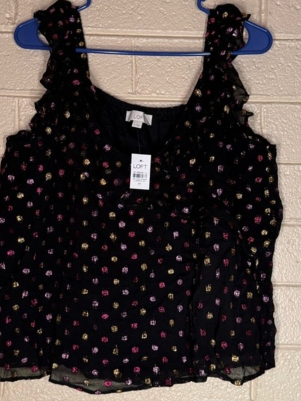 Black Top with Pink and Gold Floral Accents